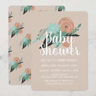 Simple Floral Poppy Peach Coral  Baby Shower Invitation