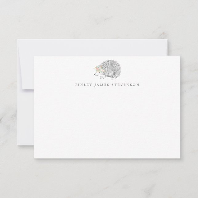 Simple Floral Porcupine Personalised Stationery  Thank You Card (Front)