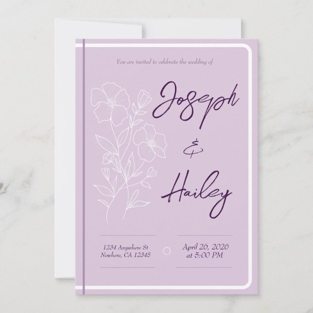 Simple Floral Purple Lavender Wedding Invitation (Front)