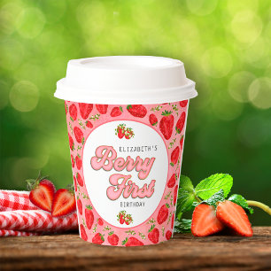 Simple Floral Red Strawberry Pattern Berry First Paper Cups
