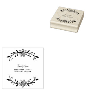 Simple Floral Return Address Rubber Stamp