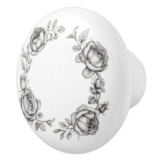 Simple Floral Ring of Roses Ceramic Knob