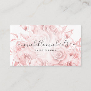 Simple Floral Rose Gold Modern Script  Business Card