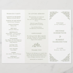 Simple Floral Sage Green Tri Fold Wedding Program