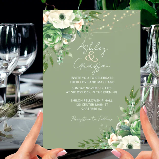 Simple Floral Sage Green Wedding Invitation | Zazzle
