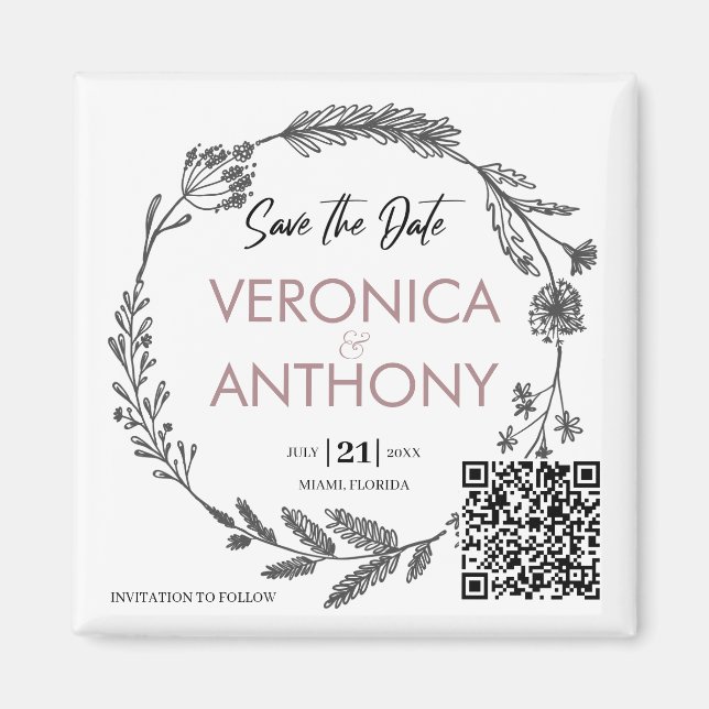Simple Floral Save The Date Magnet (Front)