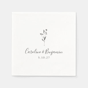 Simple Floral Script White Boho Wedding Custom Napkin