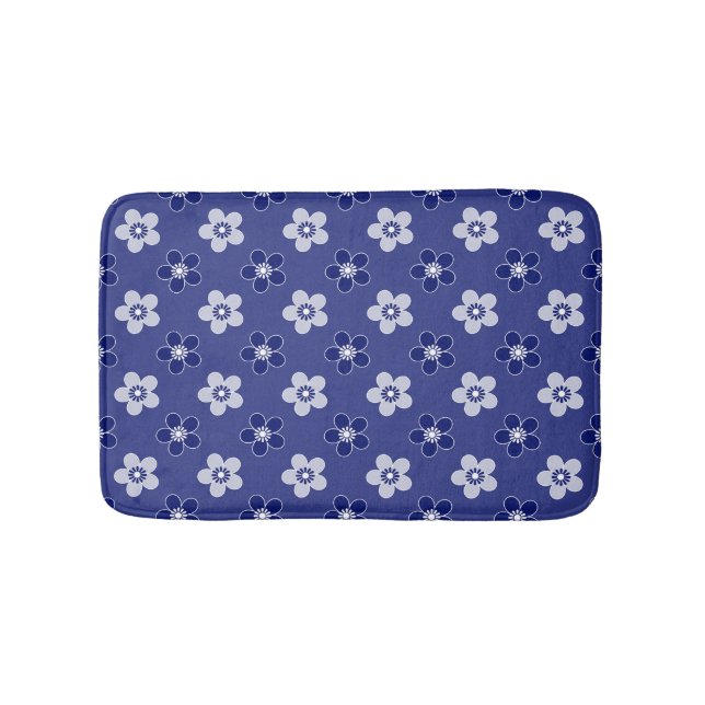 simple floral solid blue pattern retro small flowe bath mat (Front)
