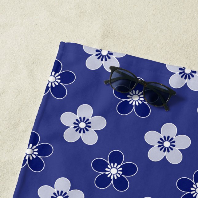 simple floral solid blue pattern retro small flowe beach towel (In Situ)