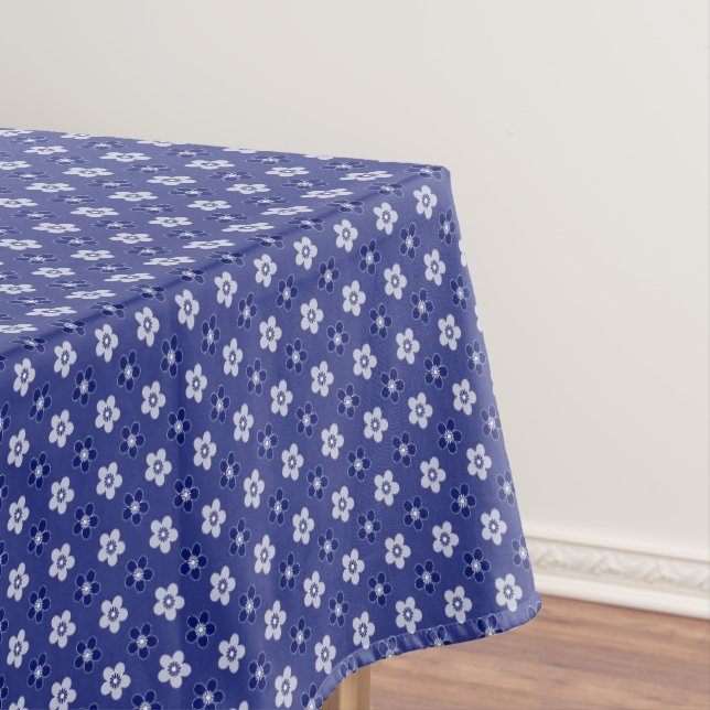 simple floral solid blue pattern retro small flowe tablecloth (In Situ)