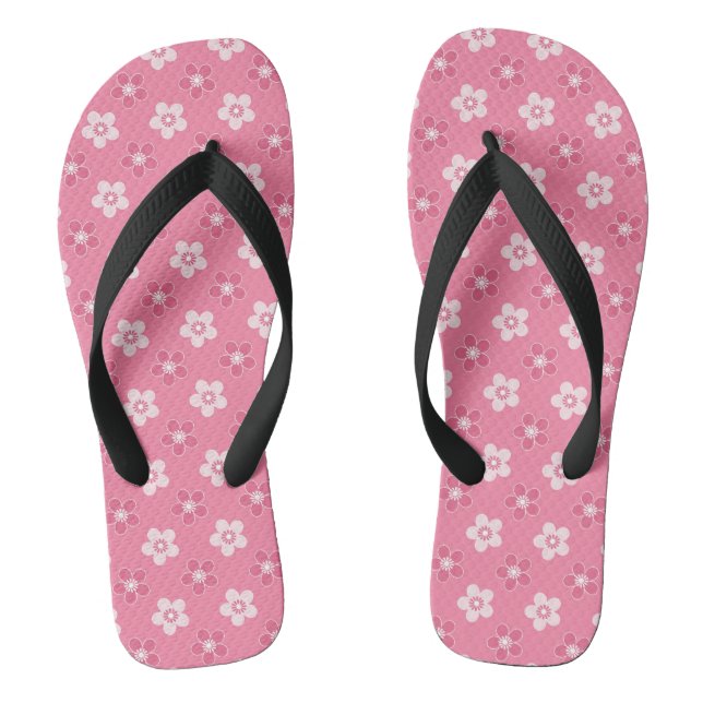  simple floral solid pink pattern retro small flow flip flops (Footbed)