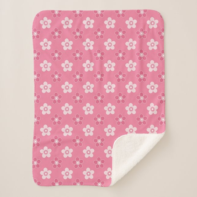  simple floral solid pink pattern retro small flow sherpa blanket (Front)