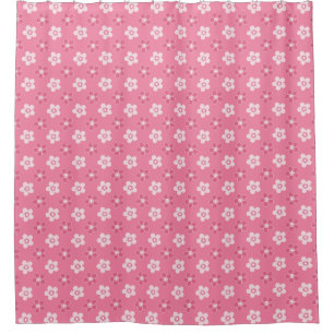  simple floral solid pink pattern retro small flow shower curtain