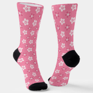 simple floral solid pink pattern retro small flow socks