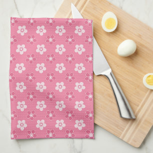 simple floral solid pink pattern retro small flow tea towel