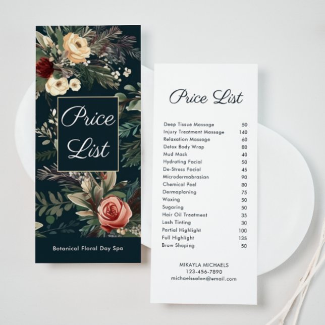Simple Floral Spa and Salon Price List Rack Card (Creator Uploaded)