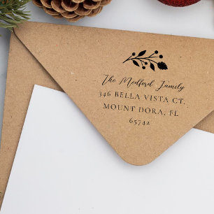 Simple Floral Sprig Elegant Script Address Rubber Stamp