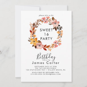 Simple Floral Sweet 16 Birthday Invitation