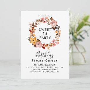 Simple Floral Sweet 16 Birthday Invitation
