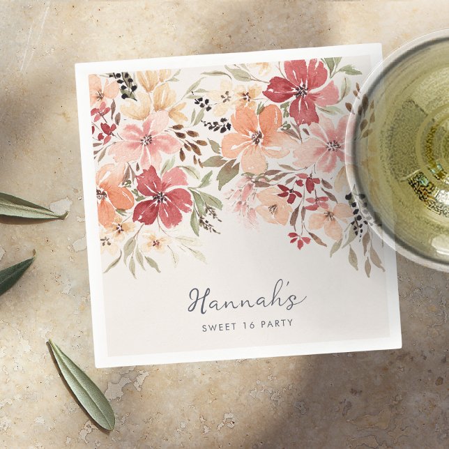 Simple Floral Sweet 16 Birthday Napkin (Creator Uploaded)