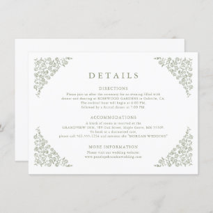 Simple Floral Timeless Sage Green Wedding Details Enclosure Card