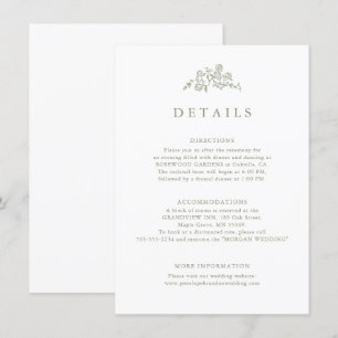 Simple Floral Timeless Sage Green Wedding Details Enclosure Card