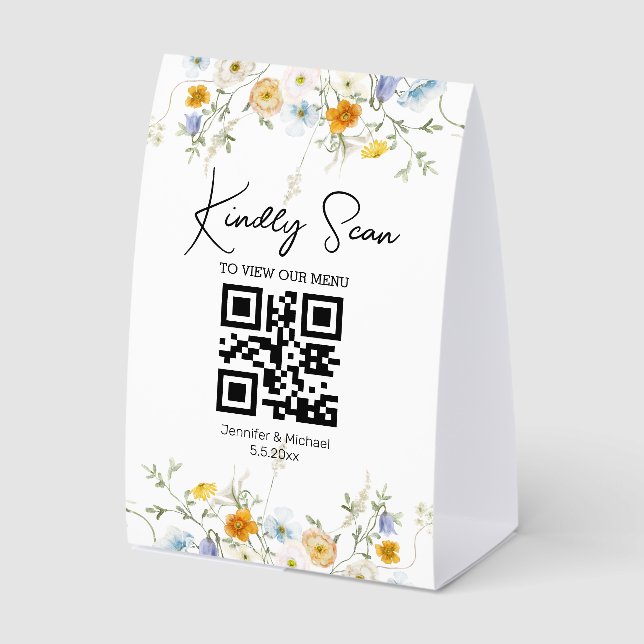 simple floral trendy qr code wedding menu  (Front)