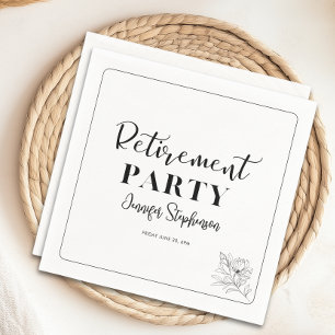 Simple Floral Typography Retirement Party Napkin