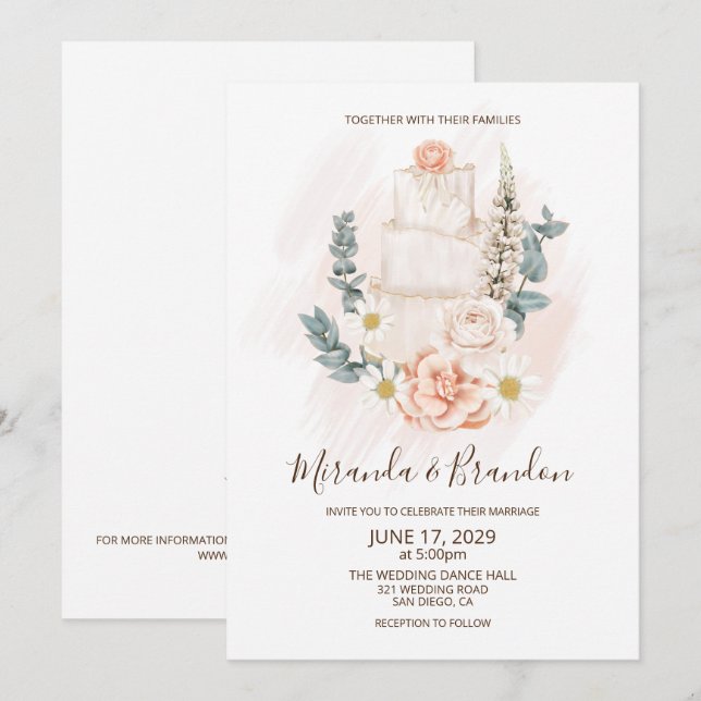 Simple Floral Watercolor Boho Wedding Invitation (Front/Back)