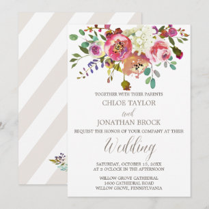 Simple Floral Watercolor Bouquet Wedding Invitation