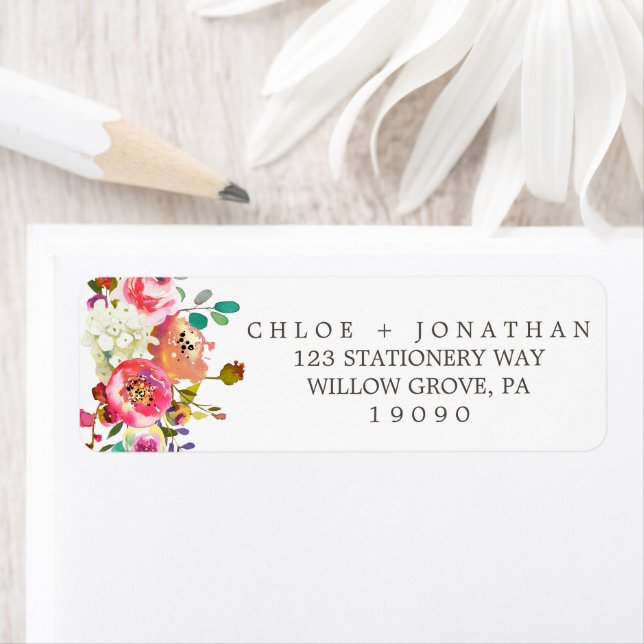Simple Floral Watercolor Bouquet Wedding Label (Insitu)