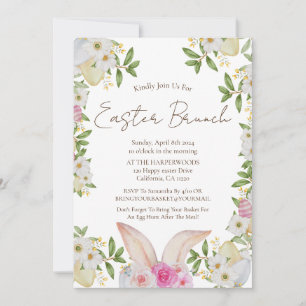 Simple floral watercolor easter brunch egg hunt invitation