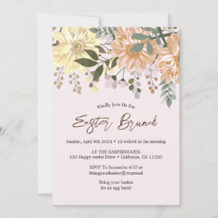 Simple floral watercolor easter brunch egg hunt invitation