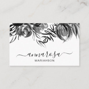 *~* Simple Floral Watercolor Elegant Black Flowers Business Card