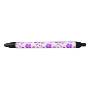 Simple Floral Watercolor Print Purple and Pink Black Ink Pen