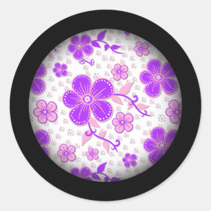 Simple Floral Watercolor Print Purple and Pink Classic Round Sticker