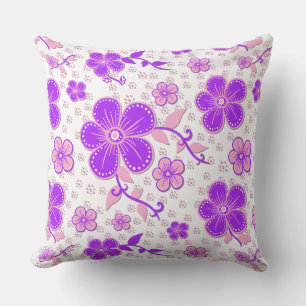 Simple Floral Watercolor Print Purple and Pink Cushion