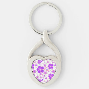 Simple Floral Watercolor Print Purple and Pink Key Ring