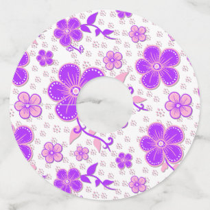 Simple Floral Watercolor Print Purple and Pink Wine Glass Tag