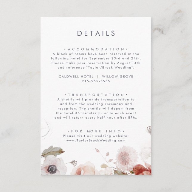 Simple Floral Wedding Details Enclosure Card (Front)