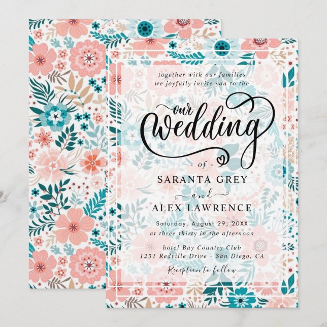 Simple Floral Wedding Invitation (Front/Back)