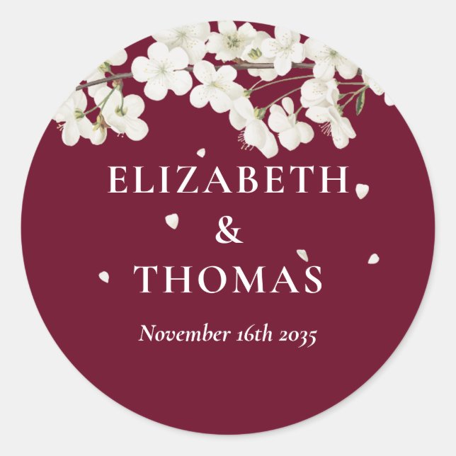 Simple Floral Wedding Pretty White Blossom Favour Classic Round Sticker (Front)