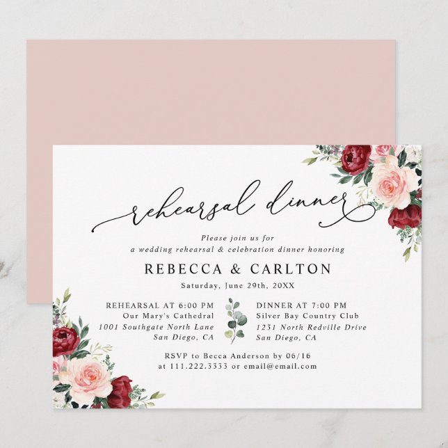 Simple Floral Wedding Rehearsal Dinner Invitation (Front/Back)