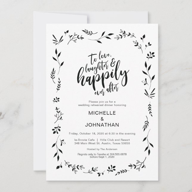 Simple Floral Wedding Rehearsal Dinner Invites (Front)
