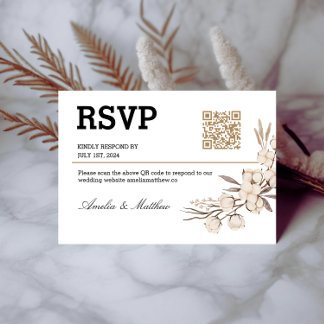 Simple Floral Wedding RSVP I QR Code Elegant Card