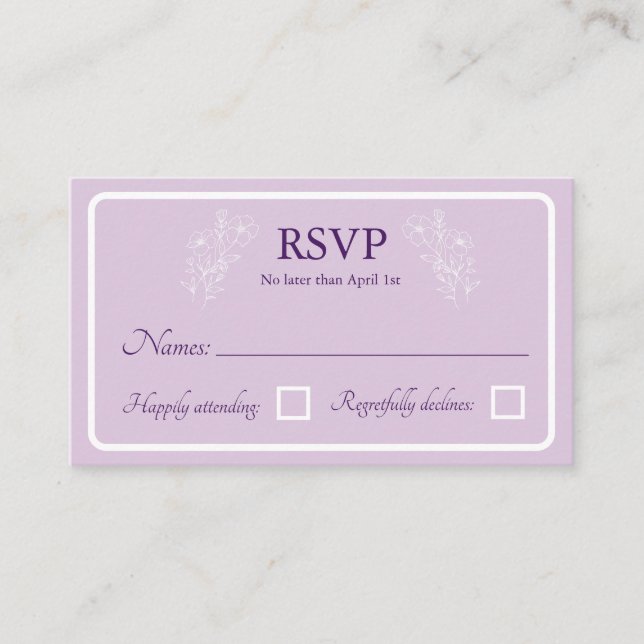 Simple Floral Wedding RSVP Response Cards (Front)