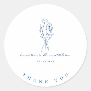 Simple Floral Wedding Thank You Round Sticker