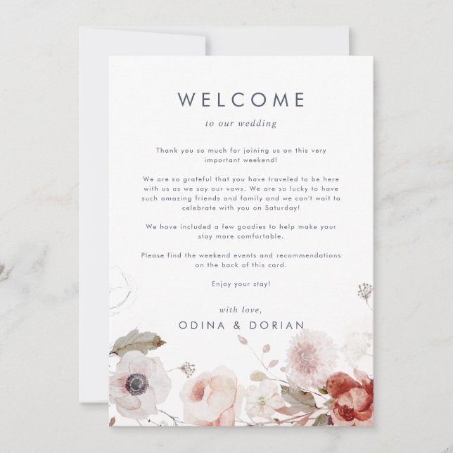 Simple Floral Wedding Welcome Letter & Itinerary (Front)