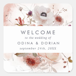 Simple Floral Wedding Welcome Square Sticker