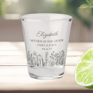 Simple Floral Wildflower Wedding Party Shot Glass